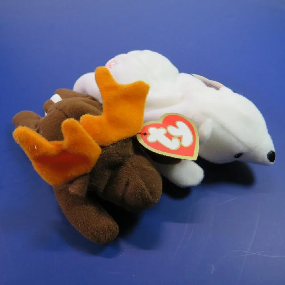 Chilly Polar Bear & Chocolate Moose TY Beanie Baby Winter Animals
